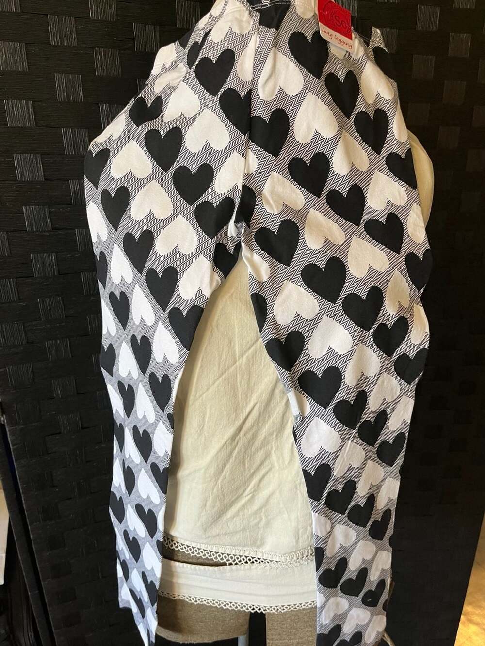 SO Girls Black & White Heart Print Long Leggings Size 12